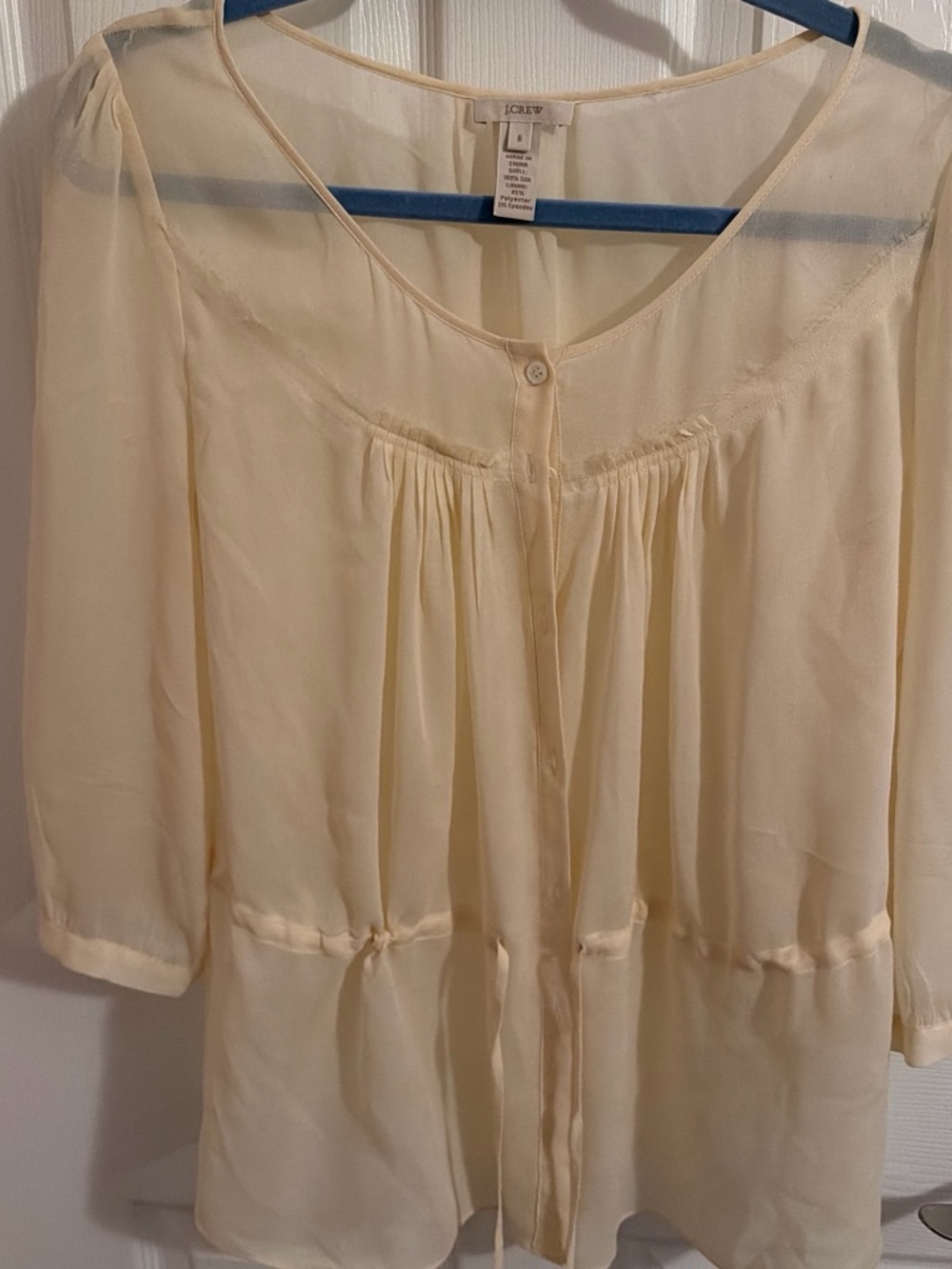 J. Crew Soft Ivory Button-Front Sheer Blouse